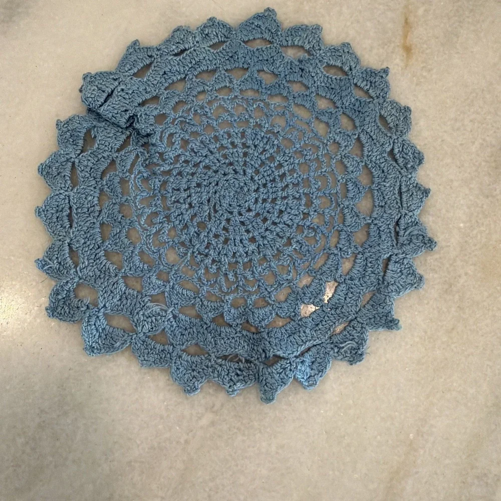 vintage hand crocheted doily Blue